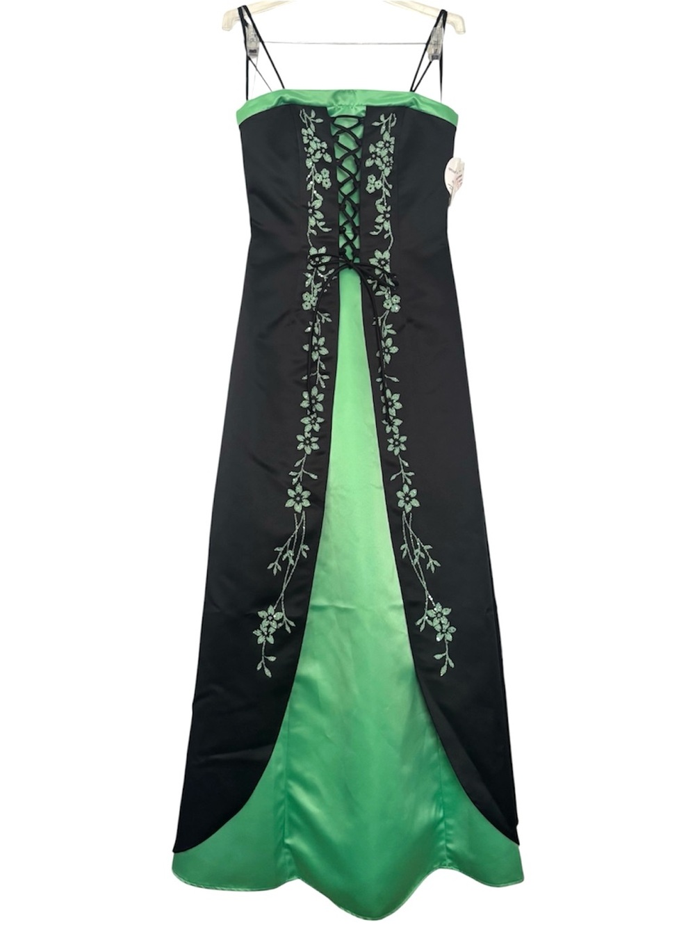 NWT Debut Vintage 90s black and green prom dress evening gown